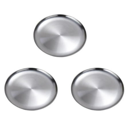 

3pcs Round Platter Serving Platter 14x10x1.2cm Stainless Steel Dish Tray