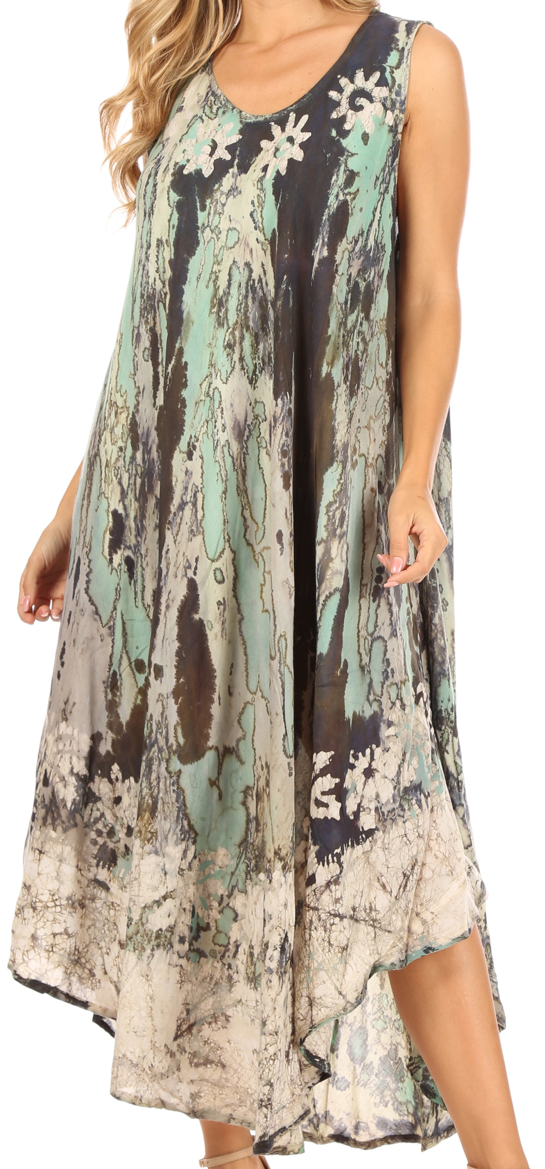 Sakkas Julia Boho Flared Multi-Color Marble Batik Rayon Long Dress/Cover Up 