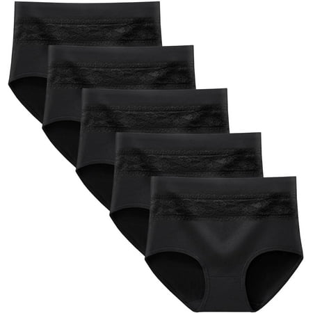

Xaanelr Women s Hipster Underwear Cotton High Waisted Full Coverage Briefs Soft Breathable Panties Multipack (Multi - a02 - 5 Pack Black Large)