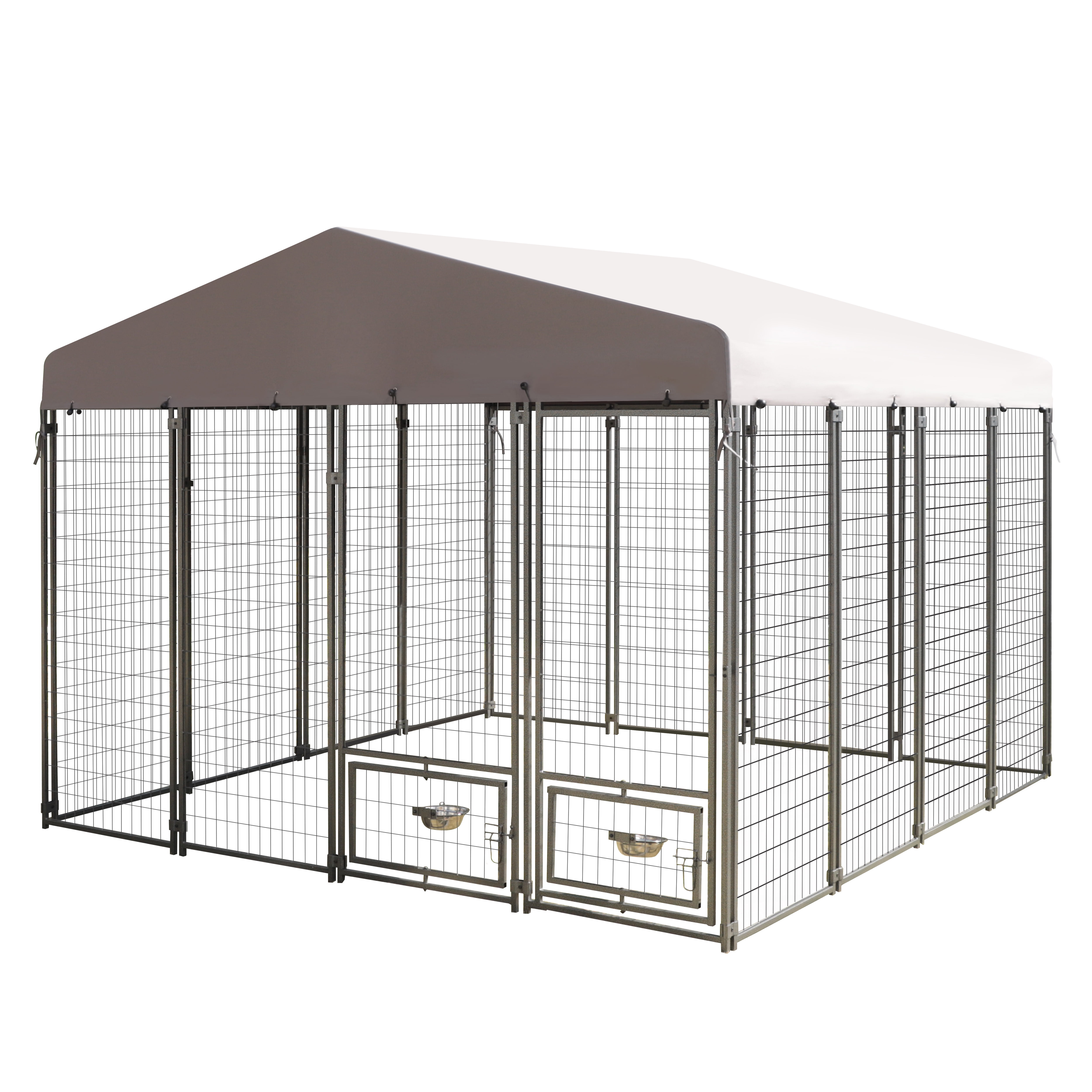 Veikous 10x10 ft Outdoor Large Dog Kennel with Canopy, 2 Bowl Holders