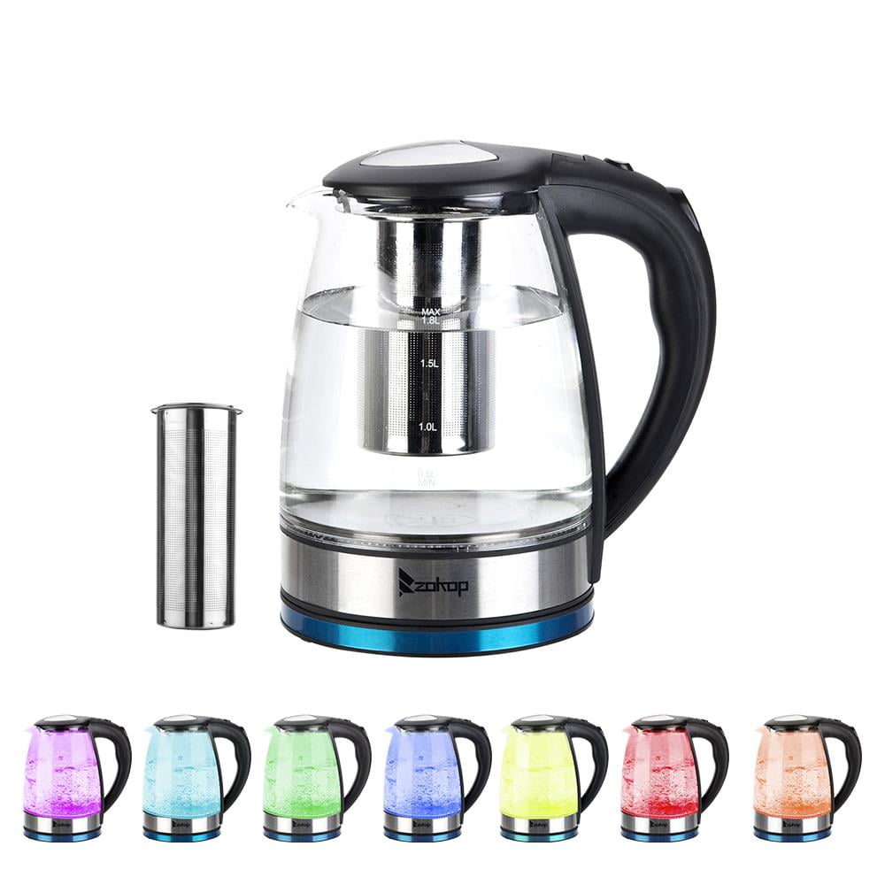 YY 1.8L Electric Kettle Water Heater , Glass Tea, Coffee Pot with 7 LED  Light, Auto Shut-Off, Boil-Dry Protection - Walmart.com