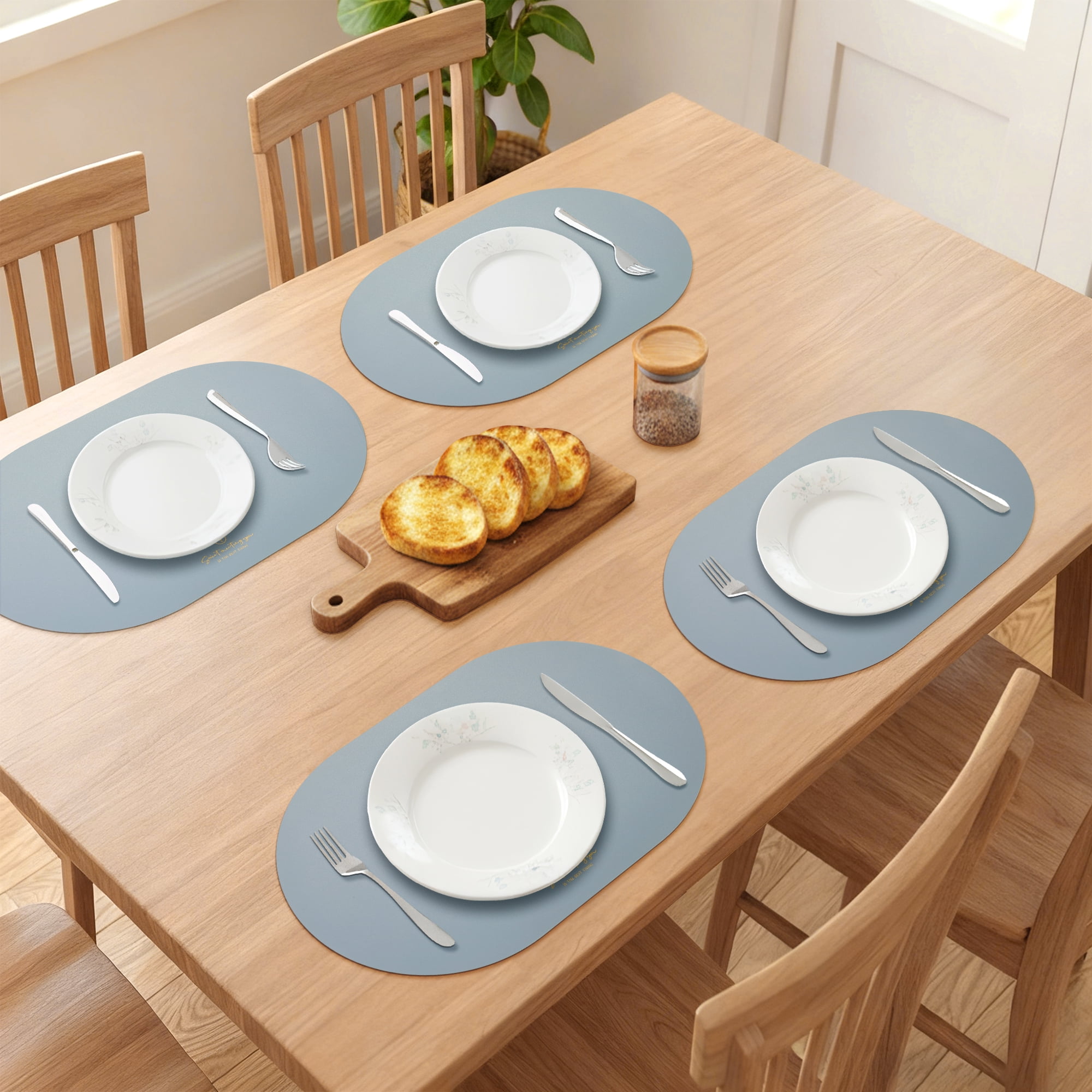 Unique Bargains 4pcs Faux Leather Placemats for Kitchen Blue 17.7"x11.8"