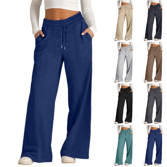 longantii Wide Leg Sweatpants Women Drawstring High Waisted Joggers Casual Y2k Trouser Sweat Palazzo Pants with Pockets Light Gray XXL