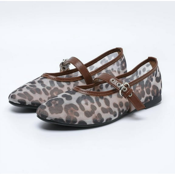 Leopard Flats for Women Mesh Flats Ballet Flats Mary Jane Flats Women's Dress Shoes Ballet Shoes