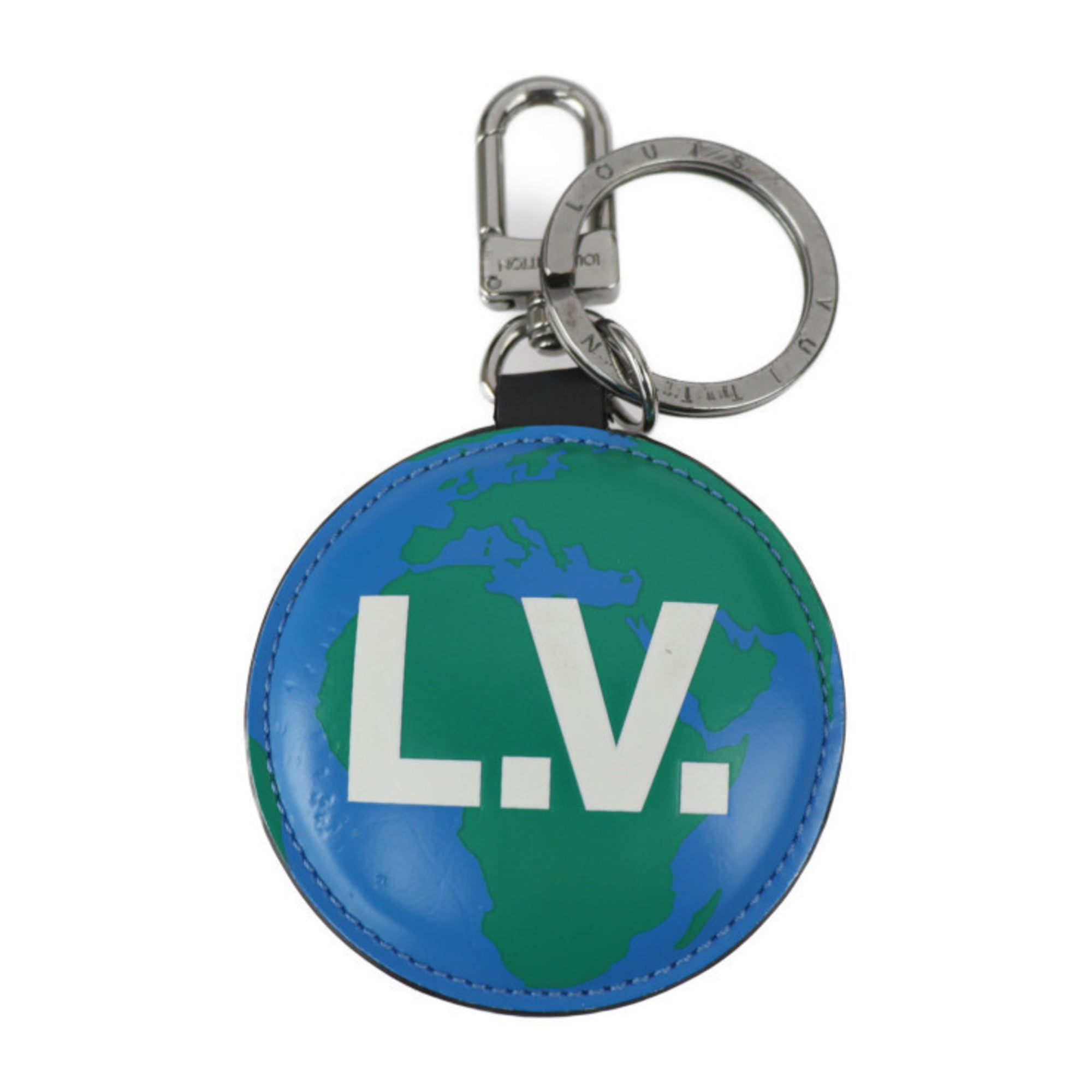 Authenticated Used LOUIS VUITTON Louis Vuitton Porto Cle LV Circle Keychain  M00477 Taiga Metal Glacier Silver Keyring Logo 