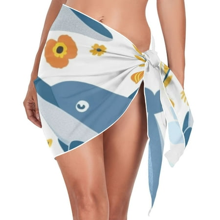Dolphins and Flowers Women Coverups Beach Cover Up Chiffon Swimsuit Bikini Wrap Short Skirt Beach Slit Tie Waist
