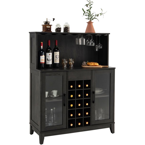 Costway 2Door Buffet Bar Kitchen Storage Sideboard Wine Rack