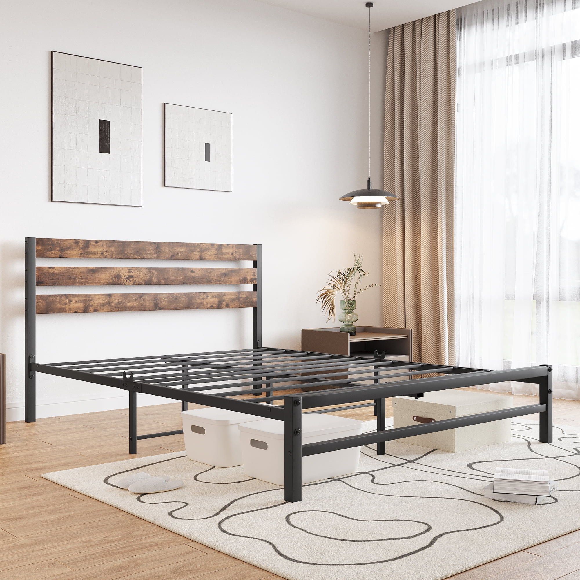 SESSLIFE Queen Size Platform Bed Frame Elegant Design, Heavy Duty Metal Slat Support, Easy Assembly, Non-Slip Without Noise
