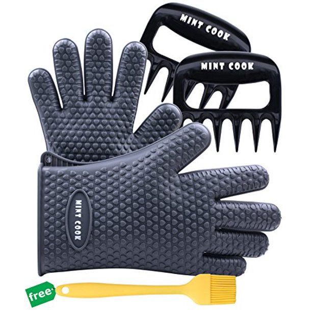 Mint Cook BBQ Silicone Gloves and Barbecue Pulled Pork Claws Set, Heat Resistant Grilling Oven