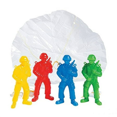 plastic army paratroopers - 4.25 inches - pack of 10 - assorted colors cool airborne soldiers - for kids great party favors, bag stuffers, fun, toy, gift, prize - by