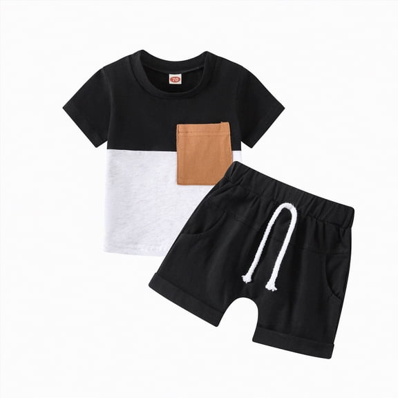 Kaprioy 2pcs Toddler Baby Boy Short Pants Set Short Sleeve Contrast Color T-Shirt Tops Shorts 3T 4T 5T Kids Casual Summer Outfits Summer Kids Boys Outfit Sets