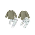 thumbnail image 3 of Aojekbee Toddler Boy Fall Outfits Waffle Long Sleeve Round Neck Sweatshirt and Animal Pattern Pants 2 Pcs Set, 3 of 10