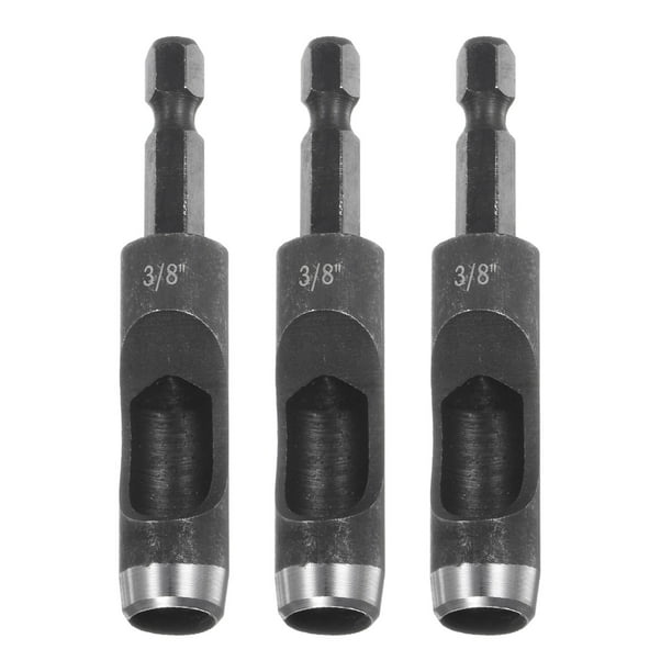 Juego de 3 punzones huecos de cuero con vástago hexagonal de 1/4 para taladros, punzón rotativo de 3/8" para trabajos en cuero