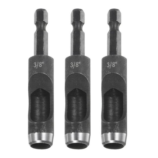 Juego de 3 punzones huecos de cuero con vástago hexagonal de 1/4 para taladros, punzón rotativo de 3/8" para trabajos en cuero