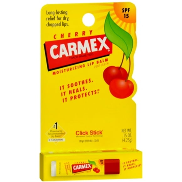 Carmex Click-Stick Moisturizing Lip Balm SPF 15, Cherry 0.15 oz (Pack of 6)