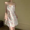 thumbnail image 2 of Pyjama en Soie Sexy pour Femmes, Robe de Nuit Imprimée à Col Évasé, Petite Poitrine en Soie Glacée, Vêtements de Maison Doux pour le Printemps et l'Automne, 2 of 6