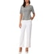 thumbnail image 2 of Blusa de trabajo de manga corta y cuello redondo para mujer, color caqui, talla M, 2 of 6
