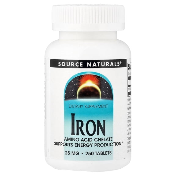 Source Naturals Iron, Amino Acid Chelate - Supports Energy Production* 25mg - 250 Tablets