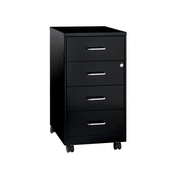 Space Solutions 18" Deep 4 Drawer Metal Mobile Organizer, 4 Box Drawers, Locking, Black