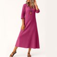 thumbnail image 5 of Robe Tailleur pour Femme Robe pour Femmes Longue Robe Bohème de Plage Élégante Robe Maxi Robe à Col en V Robe à Manches 3/4 Rose Vif m, 5 of 5