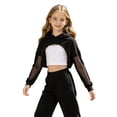 thumbnail image 3 of Aislor Girls Mesh Long Sleeve Drawstring Hooded Crop Top for Hip Hop Jazz Dancewear Black 10, 3 of 7