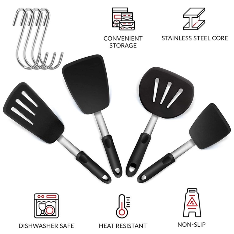 Silicone Rubber Spatula for Nonstick Cookware by Boxiki Kitchen - Cooking Utensils Egg Spatula, Pancake Spatula Utensils -BPA Free Kitchen Utensil