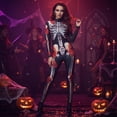 thumbnail image 4 of FASHOFT Adult Rose Skeleton Halloween Costumes Floral Bone Print Jumpsuit Cosplay Outfit Party Stage Performance Dress Up Halloween Costume 110, 4 of 7
