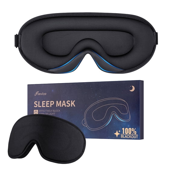 Finvizo Eye Sleep Mask: Soft Foam 3D Cutout 100% Blackout for Side Sleeper with Adjustable Elastic Strap for Travel Yoga Nap, Night Blindfold Eye Shade Cover, Black