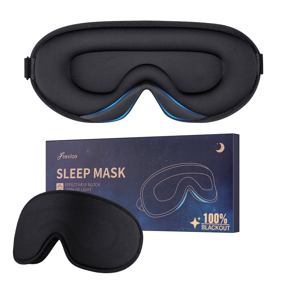 Finvizo Eye Sleep Mask: Soft Foam 3D Cutout 100% Blackout for Side Sleeper with Adjustable Elastic Strap for Travel Yoga Nap, Night Blindfold Eye Shade Cover, Black