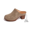 thumbnail image 5 of Mules for Women Trendy Stitching Suede Heeled Sandals Closed Round Toe Slides Comfortable Orthopedic Shoes Khaki Size 6, 5 of 8
