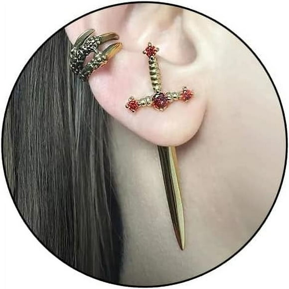 czcpp-Gothic Sword Earrings Rhinestone Dagger Earrings Black Retro Sword Screw Earrings Cubic Zirconia Punk Sword Earrings Front Back Stud Earrings for Women Girl