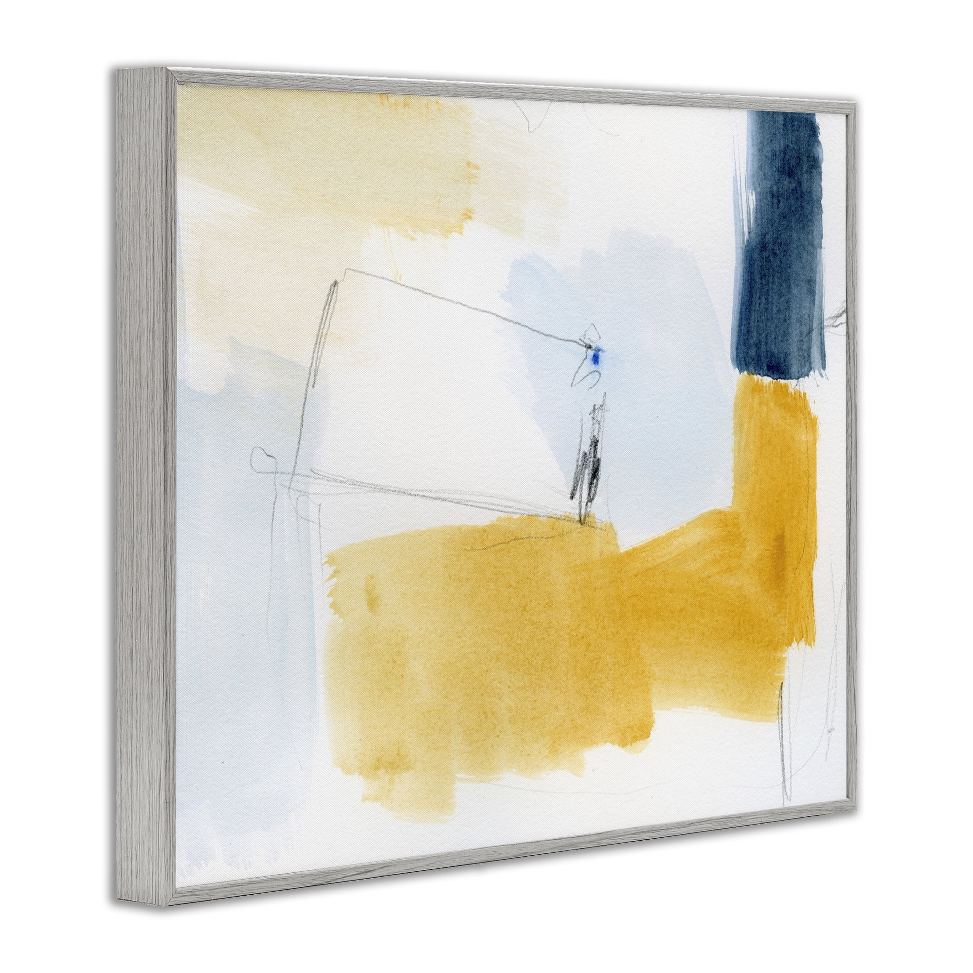 Stupell Industries Yellow & Blue Abstract Abstract Painting Gray Framed Art Print Wall Art, 20 x 16