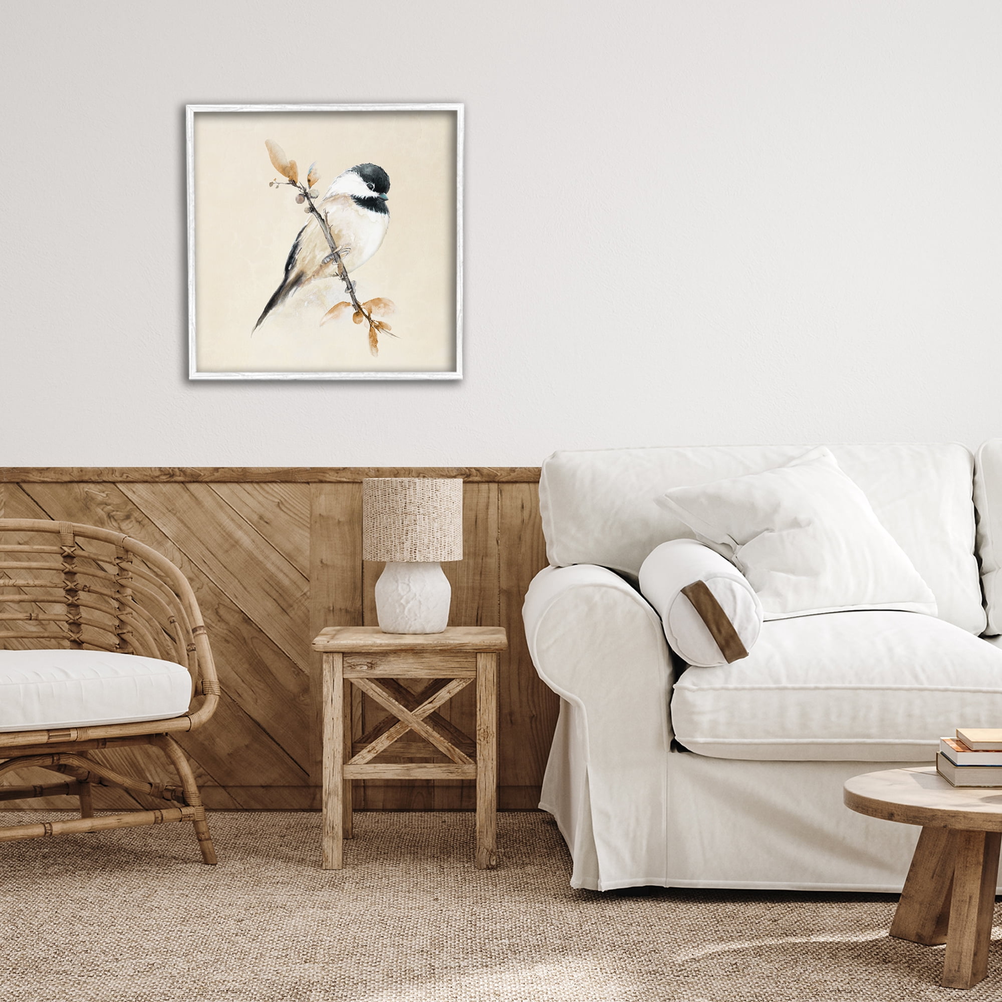 Stupell Industries Muted Watercolor Chickadee White Framed Giclee Art, design by Diannart