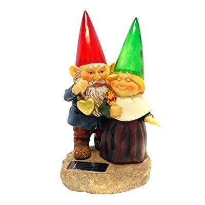 Yard Art And Patio Generic gnomes holding hearts and flower with solar powered light garden statue yard art outdoor patio ()