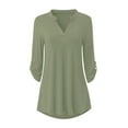 thumbnail image 2 of Haute Edition Women's Pattern and Solid 3/4 Roll Tab Sleeve Tunic Blouse Top, 2 of 4