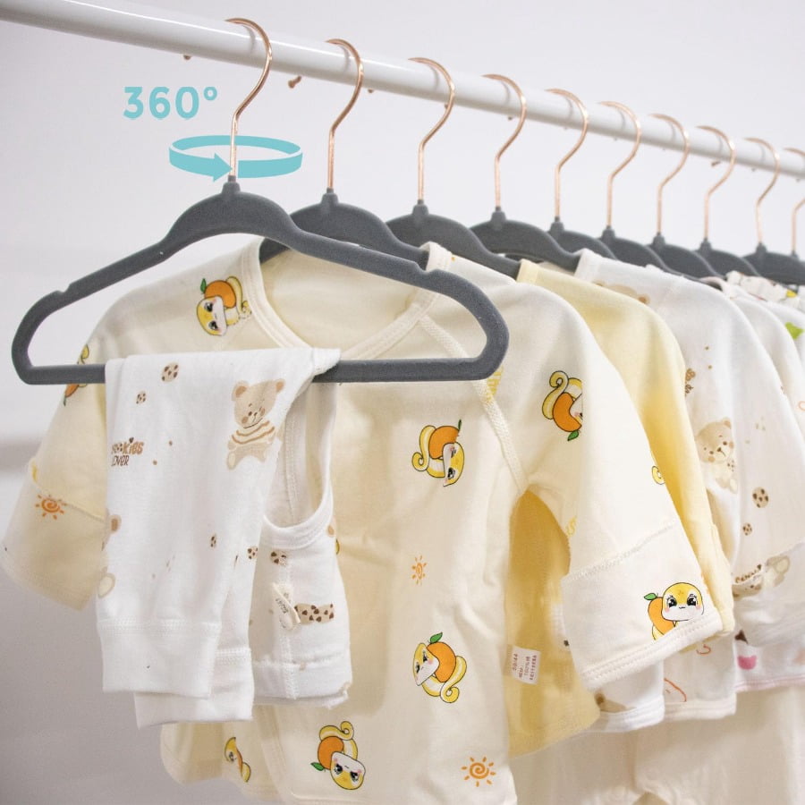 Tonswachic Baby Velvet Hangers 30 Pack - 11 Inch Premium Felt Non Slip Kids Hanger for Infant & Toddler Clothes - 0.2" Slim Space-Saving Baby Felt Hangers for Children's Closet with 10 Clips - Beige