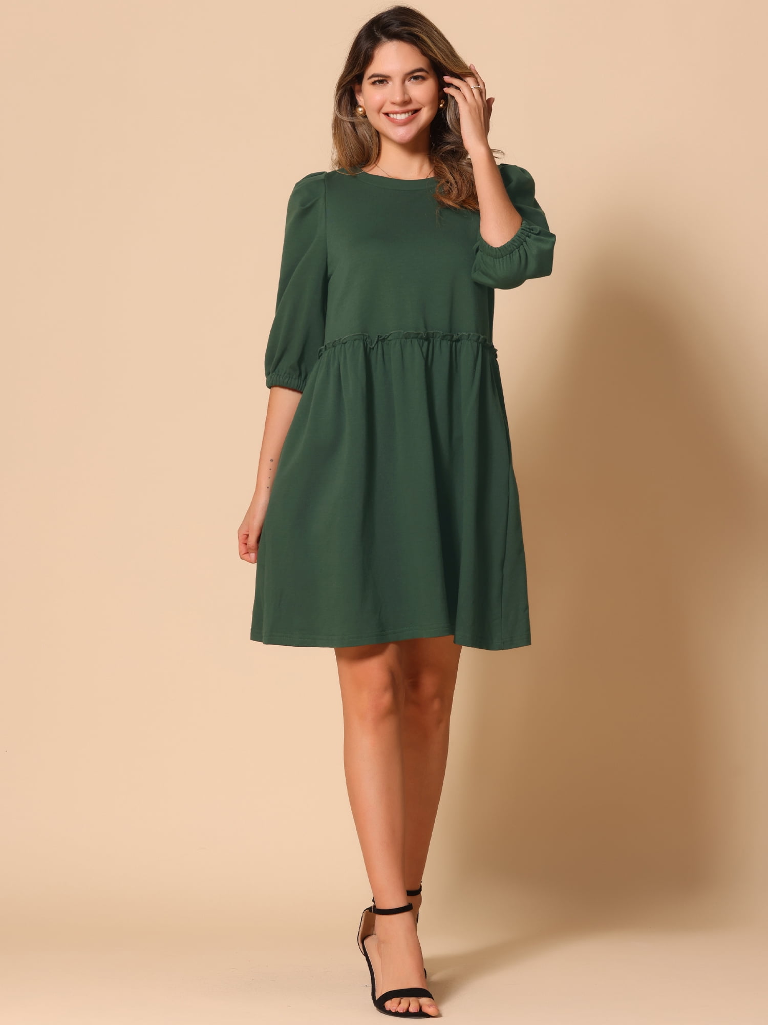 DARING DIVA Casual Scoop Neck Pocket Babydoll Dress XL Dark Green