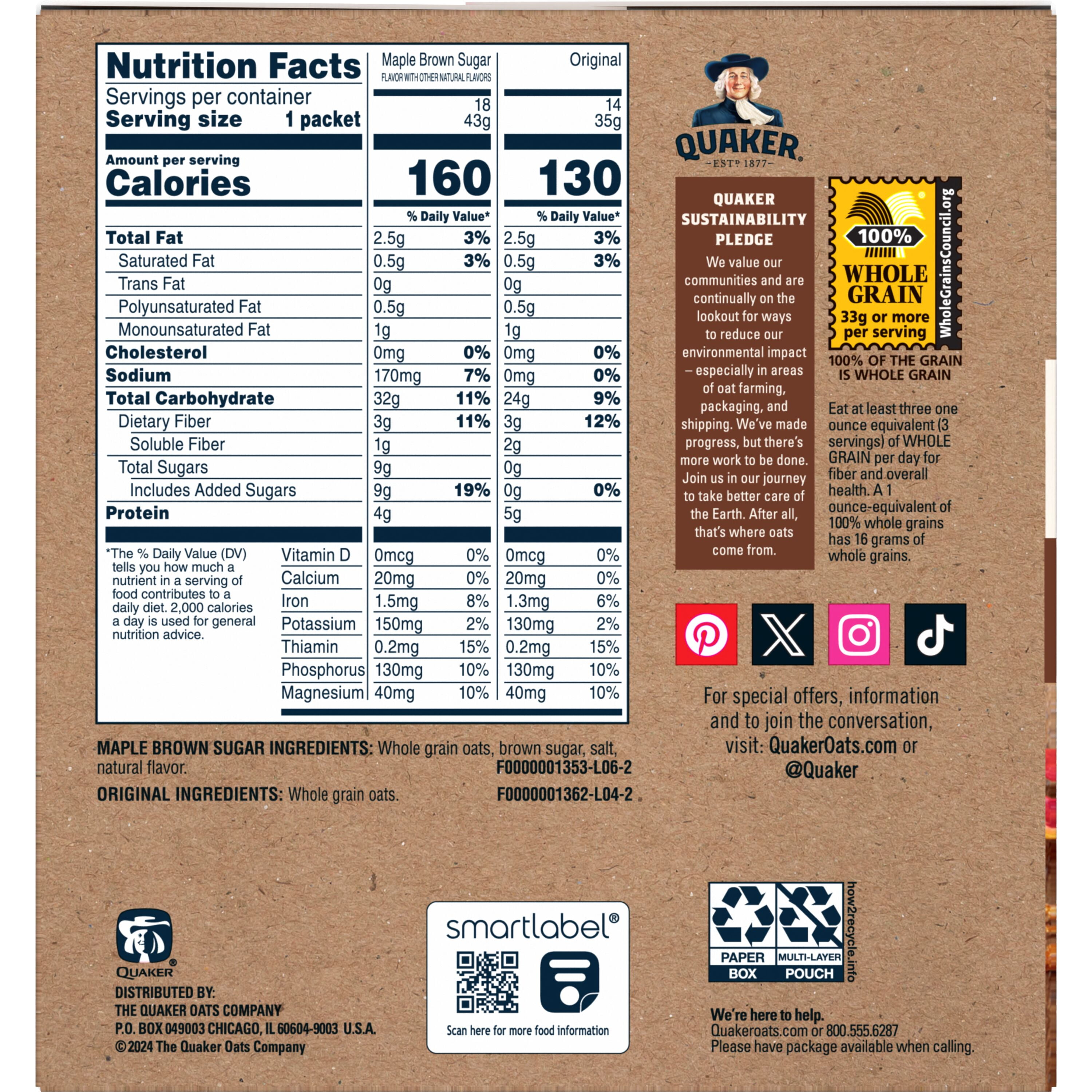 Quaker Instant Oatmeal Gluten Free Variety Pack 44.5 oz, 32 Count