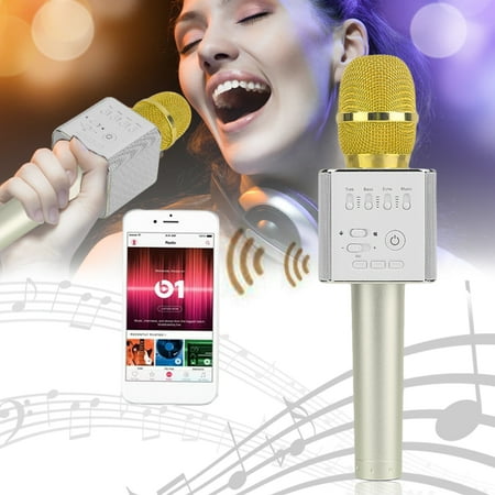 Hot Portable Gold Q9 Handheld Microphone Super Bass Wireless Audio Karaoke Singing Microphone Mic Speaker for IOS and android