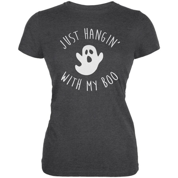 Halloween Just Hangin With My Boo Ghost Juniors Soft T Shirt Deep Heather MD
