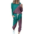 thumbnail image 1 of CHOK Womens Sport Set Long Sleeve Patchwork Color with Loose Cozy Petite Sweatpant Trendy Fall Winter Suits (X-Large  Pink), 1 of 5