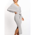 thumbnail image 2 of NGMQ Women's Long Maxi Sweater Dresses Sexy Wrap Batwing V Neck Slit Open Back Holiday Bodycon Dress, 2 of 4