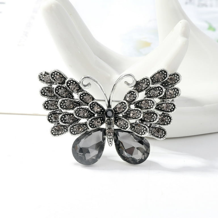 Heiheiup New Vintage Silver Big Butterfly Diamond Brooch Fashion Fine  Jewelry Brooches Women Rose Brooches for