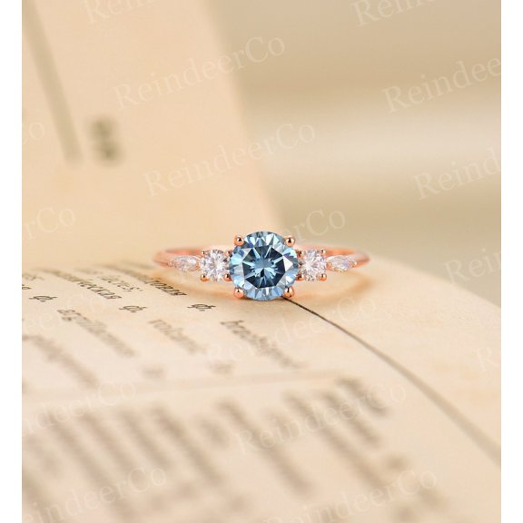 Princy Jewels Grey blue Moissanite engagement ring rose gold Plated Silver Ring Promise Ring