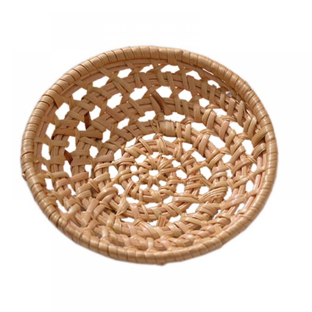 2 Pack Round Rattan Serving Tray High Wall Woven Severing Platter with Handle for Breakfast Snacks Bread Coffee 2 Sizes