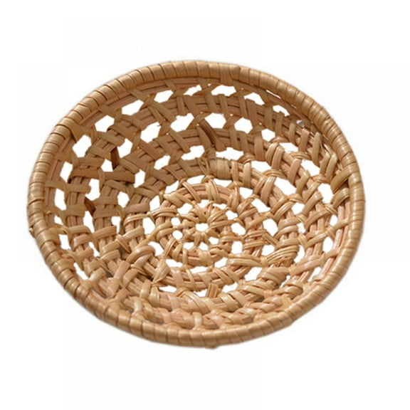 Natural Rattan Round Fruit Basket Bread Serving Baskets Snack Storage Bowls Table Desktop Decorative Display Storage Baskets