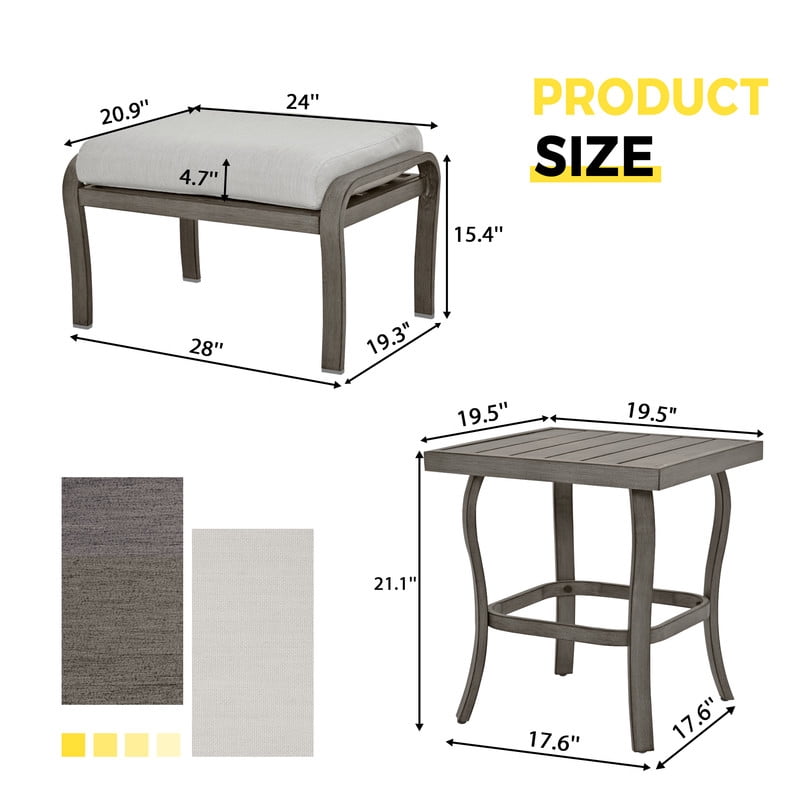 7 Piece Aluminum Patio Furniture Set, 3-Seat Outdoor Sofa with Ottoman and Swivel Armchair, Outdoor Sectional Sofa with Side Table and Coffee Table, Garden Conversation Set