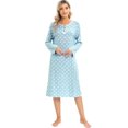 thumbnail image 2 of WBQ Women's Nightgown Sleepshirts Long Sleeve Comfy Nightshirt Crewneck Button Down Nightshirt Polka Dots Casual Mid-Length Sleepwear,Blue S-XXL, 2 of 9