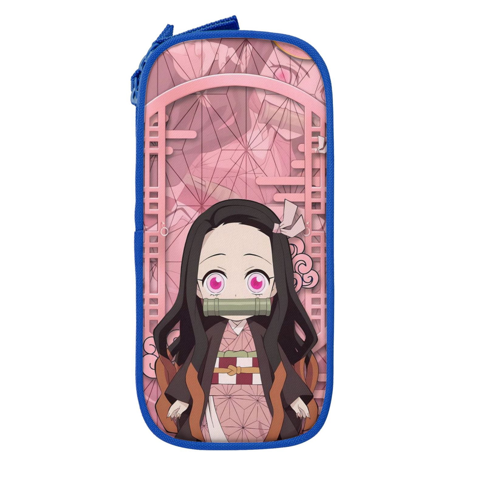 Kamado Nezuko Pencil Case Large Capacity Pencil Pouch Pen Bag Office Stationery Organizer Travel Makeup Bag Blue