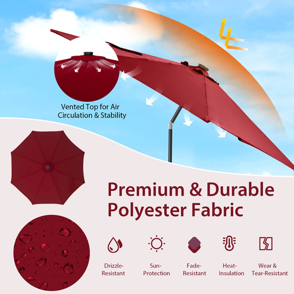 Aimee Lii 10 Feet Patio Umbrella with 112 Solar Lights and Crank Handle, Sunbrella Patio Umbrellas, Red
